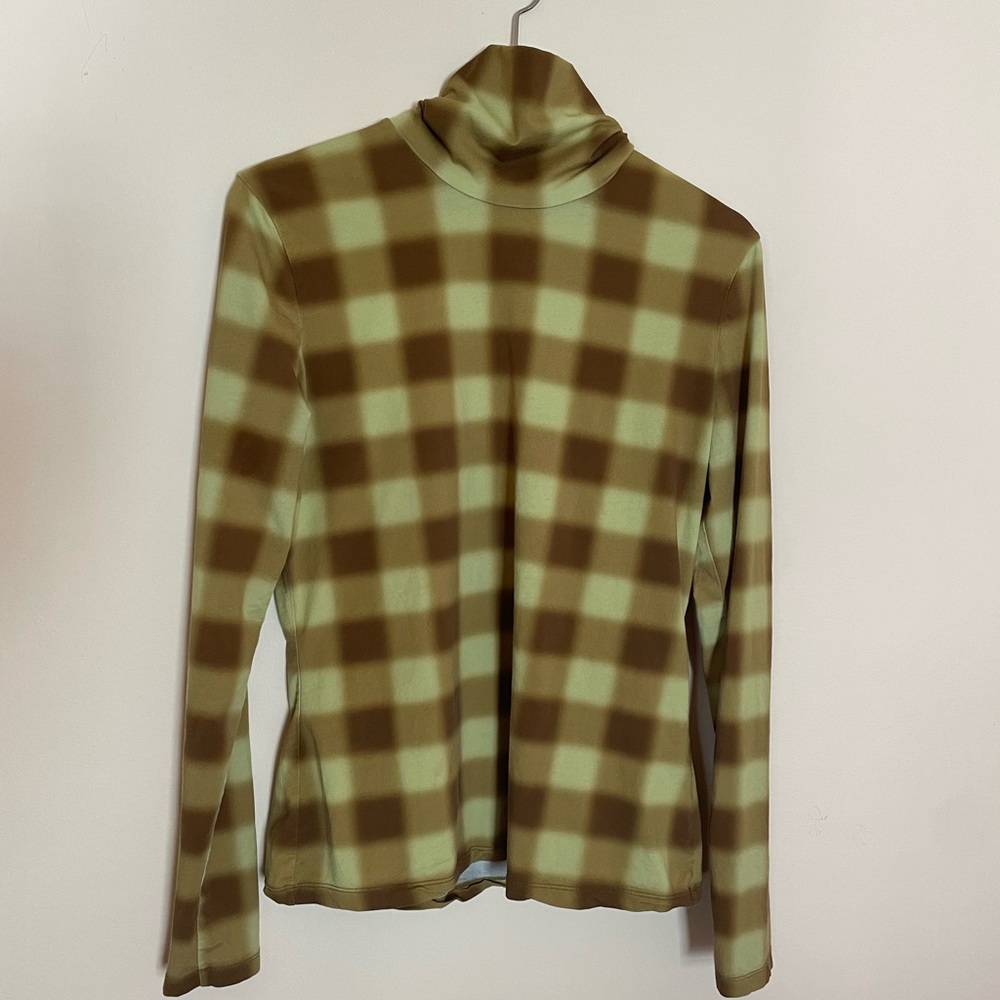 Proenza Schouler White Label Tissue Jersey Turtleneck Gingham Sz L